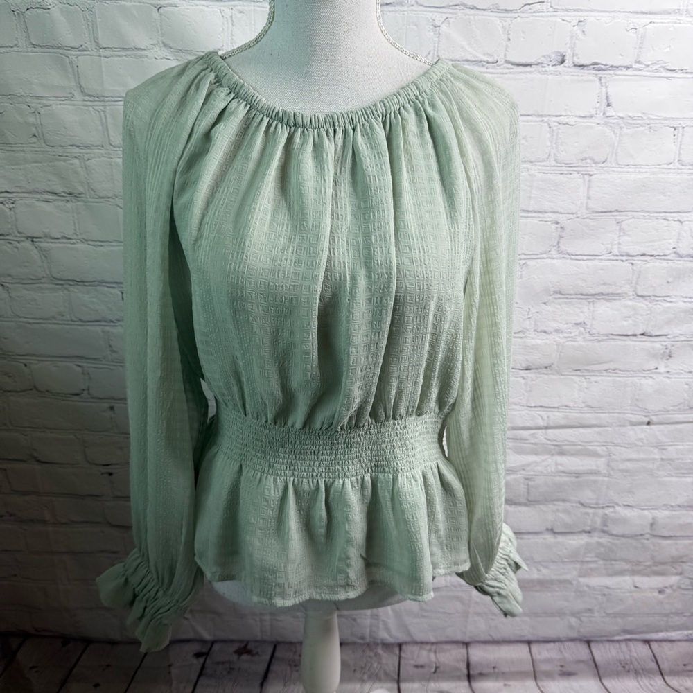 ANN TAYLOR Smocked Waist Mint Blouse Top Medium
